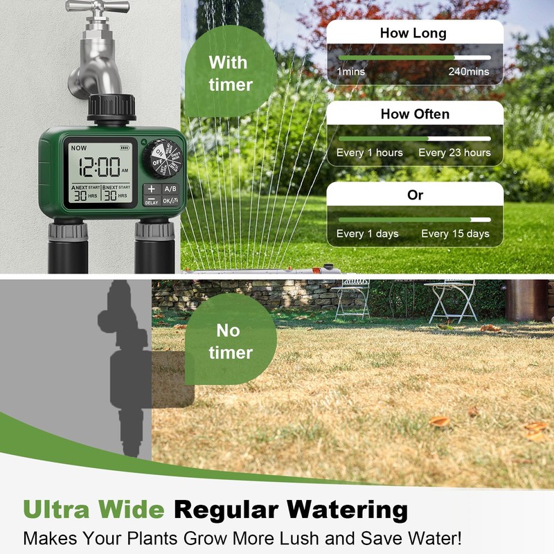 XinFuture Irrigation Computer 2 Outputs, Large LCD Display Watering Timer,