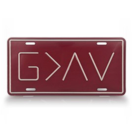 God is Greater Than The Highs and Lows License Plate, Embossed 6X12 Metal Auto Tag, G>^V (Red)