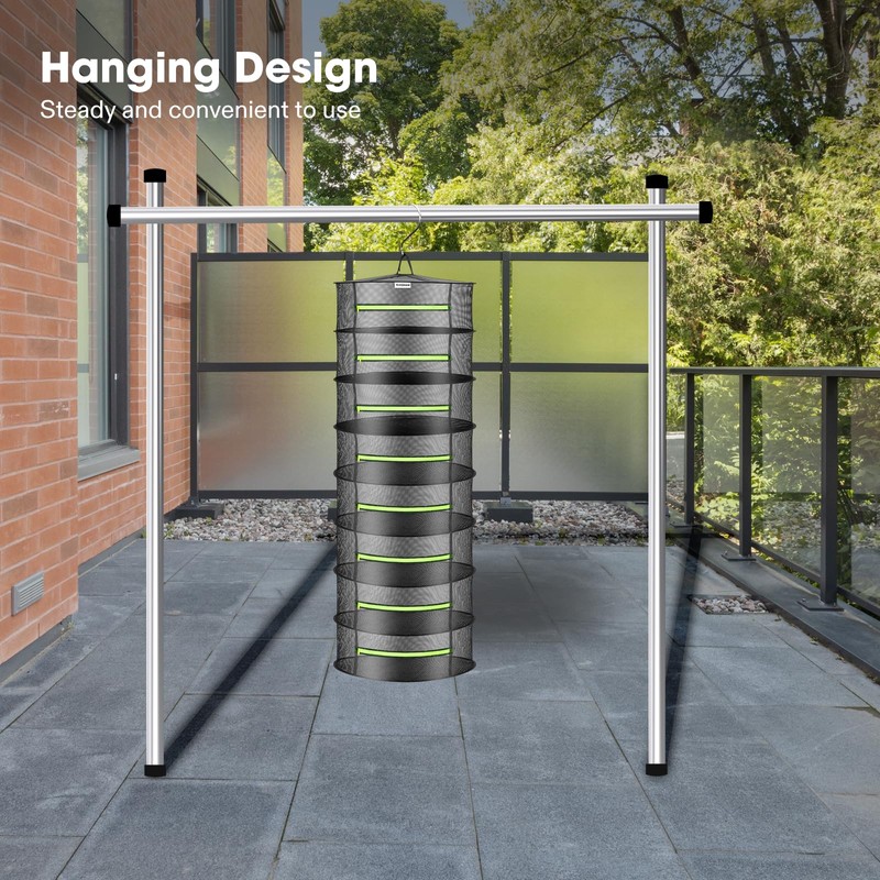 VIVOSUN 8-Layer Mesh Drying Rack Hanging Design with Green Zippers