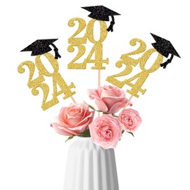 ALISSAR 10 Pack Glitter Gold Double Sided 2024 Graduation Party Centerpiece Sticks Glitter Table Topper Party Supplies (2024 Cardstock, gold)