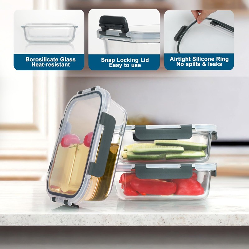 BAYZZ 10 Pack Glass Meal Prep Containers, Glass Food Storage