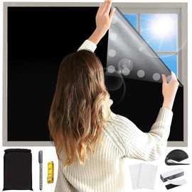 AKASENKO Persianas Opacas Portátiles, 400x145cm Cortinas Opacas con Aislamiento Térmico con Bolígrafo, Regla y Bolsas, Pegatinas de Doble Cara,Se Puede Cortar,Adecuado para dormitorios