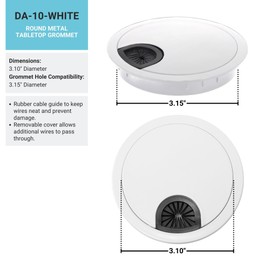 Progressive Automations Standing Desk Grommet 3.15" Diameter Hole - Round Metal Wire Organizer - Cable Management for Computer Office Desk, White Color