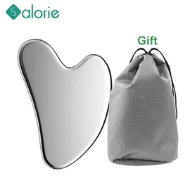 구아샤 보드 얼굴 스테인레스 스틸 바디 마사지기, 스크래핑 플레이트, 스파 스크래퍼, 목 등 [01 D and bag] Gua Sha Board Face Stainless Steel Body Massager, Scraping Plate, Spa Scraper, Neck etc. [01 D and bag]