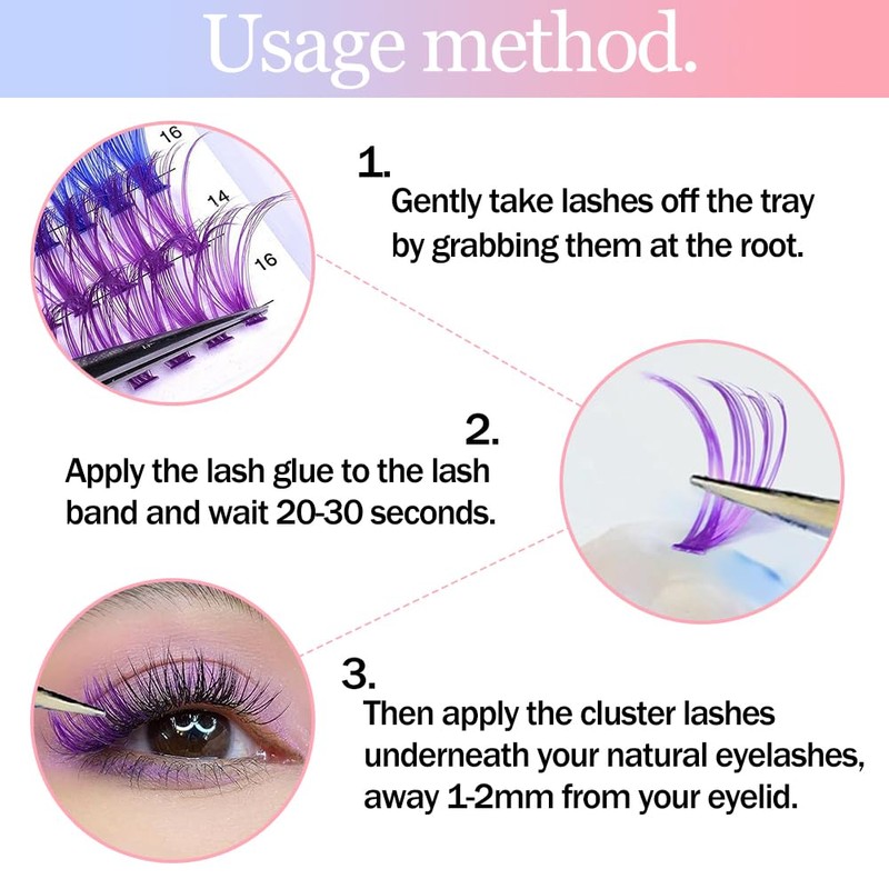 Pack of 120 Colourful False Eyelashes, Single Tuft, False Eyelashes,
