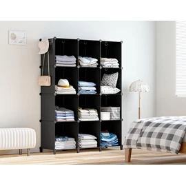 Closet Organizers and Storage, 12 Cube Storage Organizer, Portable Closet Organization Clothes Shelves for Kids, Closet, Bedroom, Bathroom, Office, Black