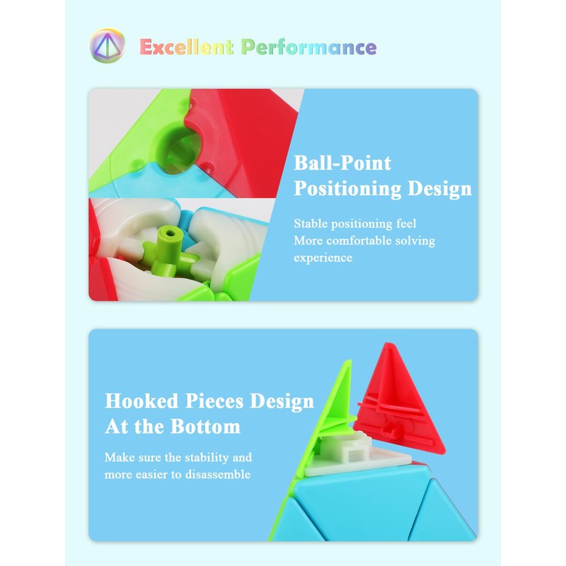 ROXENDA Pyramid Speed Cube Original Triangle Stickerless Pyraminx Puzzle Cube;