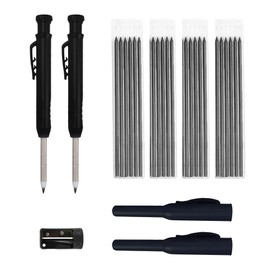 ANBOO Carpenter's Pencils Set, 2 Solid Carpenter's Pencils with 24 Pencil Leads, Deep Hole Marker Pencil with Built-in Sharpener for Drill Hole Markers on Wood, Metal, Concrete Tiles (Black)