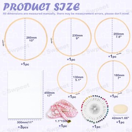 Swpeet 212Pcs Embroidery Kit, Stitch Kits Include 100 Colors Threads, Aida Cloth, Sewing Pins, Floss Bobbins, Embroidery Needles, Bamboo Embroidery Hoops, The Shell of a Pen with Erasable Refill