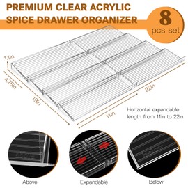 Spice Drawer Organizer, 4 Tier Clear Acrylic Drawer Seasoning Organizer Rack, Kitchen Seasoning Jars Drawers Insert, Expandable 11" to 22" Spice Rack Tray for Cabinet/Countertop (Jars Not Included)