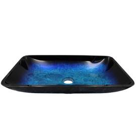 Novatto (NOVB0) Fresca Blue and Black Glass Vessel Bath Sink, NOHP-G19034