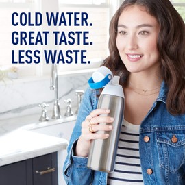 BRITA Stainless Steel Water Bottle with Filter, 591 mL Premium Double Insulated Water Bottle, Silver