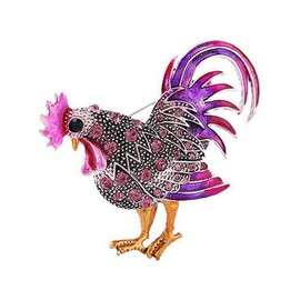 Trendy Statement Rooster Cock with Rhinestones Painted Metal Brooch Pins for Unisex Child / Women / Men's Clothing Decorate (Purple)