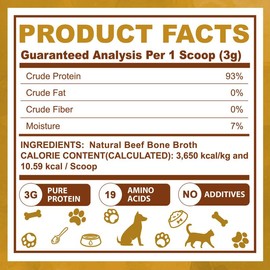 Zammex BeefyPaws Bone Broth Powder for Dogs & Cats, 300g Grass-Fed Protein Powder with 19 Amino Acids, USA-Made, 100-Serve Pet Supplements