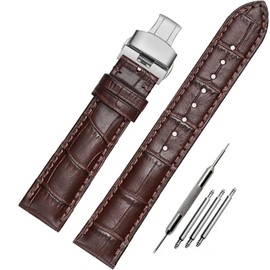 HEYOZURY Watch Bands Genuine Leather Embossed Alligator Grain Calfskin Deployment Buckle Replacement Strap for Women Men Bracelet Men's and Women's Watch Straps 14mm to 24mm