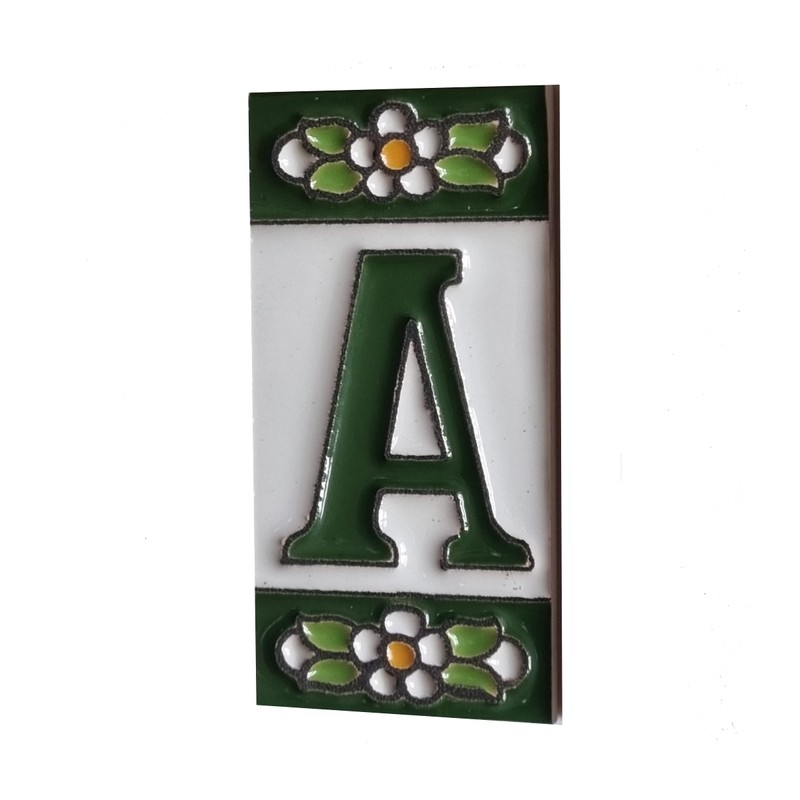 Green Floral Ceramic House Numbers & Letters Tile Size 7.5cm
