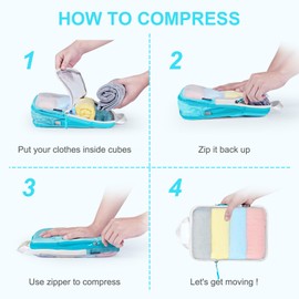 PFEYRPK Compression Packing Cubes for Suitcase,Expandable Packing Cubes Compression for Travel, 7 Set with Clear Toiletries Shoe Bag and Backpack Bag Organizer Cubes for Travel Essentials.