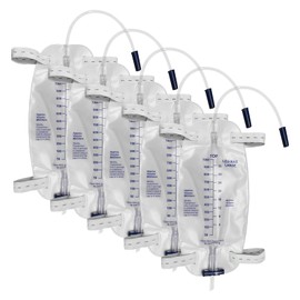 5 Pack Easy-Tap Leg Bag with Anti-Reflux Valve, 1000ml Catheter Bags with 2 Cloth Straps, Disposable Urine Leg Bag for Home Care Easy Flip Drain