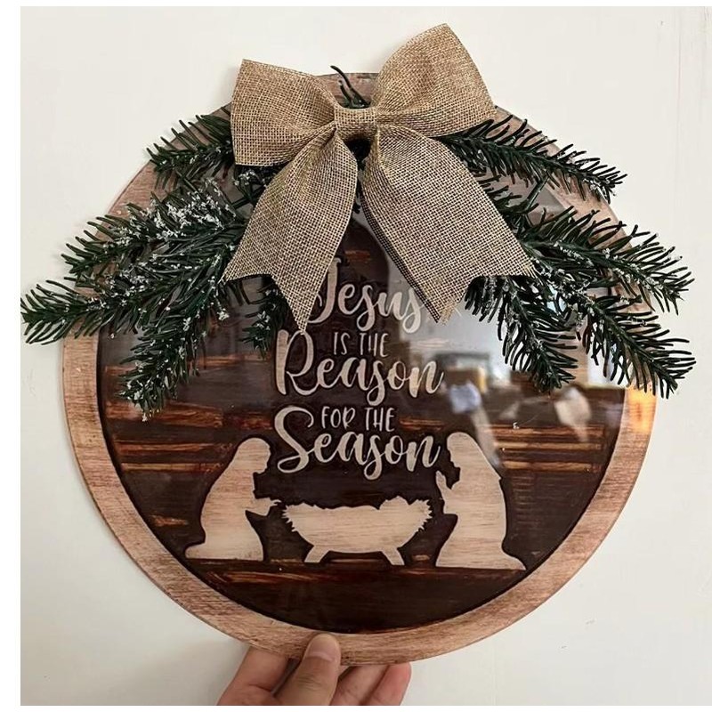 Nativity Scene Christmas Wreath for Front Door Outdoor Indoor Wall