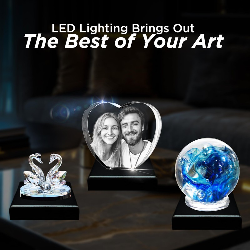 CAPTUR3D LED Light Base, Medium Square Base Light for Crystal