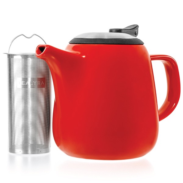 Tealyra - Daze Ceramic Teapot in Red - 800ml (2-3 Cups) - Small Stylish Ceramic Teapot with Stainless Steel Lid and Extra-Fine Infuser to Brew Loose Leaf Tea