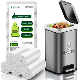 Compostable 2 Gallon Garbage Bags - Inwaysin Biodegradable 200 Counts Bulk Unscented Small Trash Bags Bulk Recycled Clear White Waste Basket Liners for Bathroom Kitchen Office