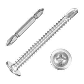 sourcing map 100Pcs #10x2" Self-Tapping Screws, 410 Stainless Steel Phillips Self Drilling Flat Head Sheet Metal Screws for Industry, Furniture Repair, Silver