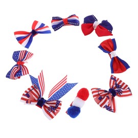 Healeved 8pcs Patriotic Bow Snap Hair Clips Red White Blue Striped Barrettes for Women Independence Day Hair Accessories Festive American Flag Ornaments for Celebrations