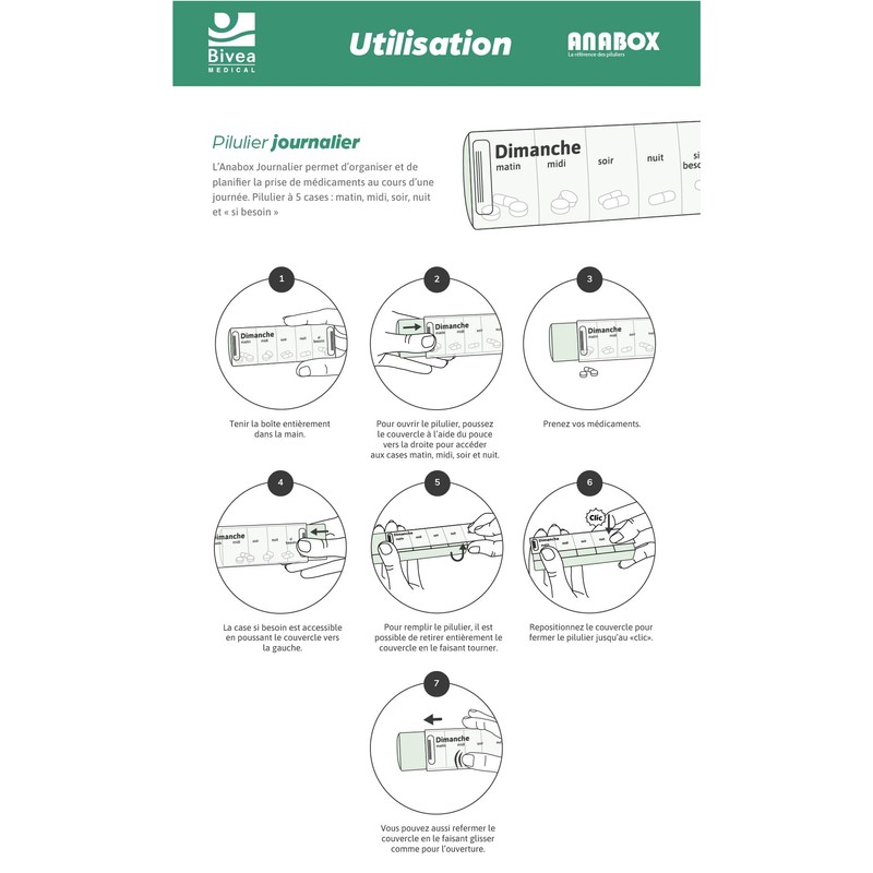 Anabox Porta-pillole settimanale, 7 giorni, lingua francese