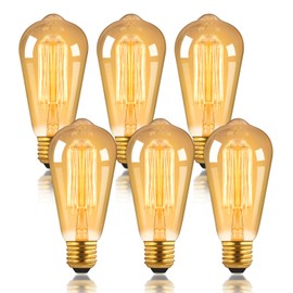 6 Pack Dimmable ST64 Vintage Edison Bulb, E27 Screw Filament Bulb Amber Warm White 2700K, Squirrel Cage Shaped Filament Bulb, Suitable for Cafe, Bookstore, Bedroom, Chandelier, Interior Decoration