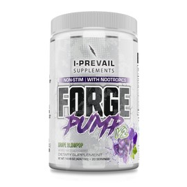 I-Prevail Supplements Forge Pump V2 Non-Stimulant Pre-Workout Nitric Oxide Boosting Powder with Nootropics | Unprecedented Pumps | Massive Blood Flow and Hydration (20 Servings, Grape Blowpop)