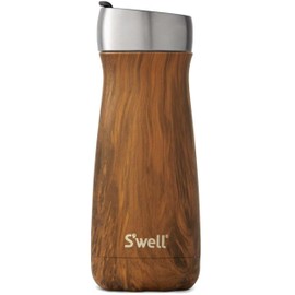 S'well Stainless Steel Traveler with Commuter Lid, 16oz, Teakwood, Triple Layered Vacuum Insulated Containers Keeps Drinks Cold for 24 Hours and Hot for 6, BPA Free, Easy Carrying On the Go