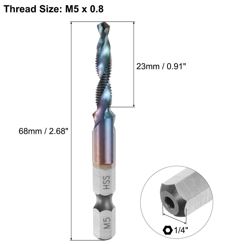 Sourcing Map 1pcs x M5 x 0.8 Combination Drill and