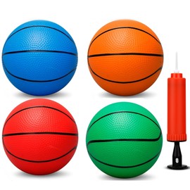 7" Basketballs for Basketball Pool Hoop, Mini Indoor Soft Rubber Replacement Basketballs Balls for Kids Adults with Pump, Toddler Colorful Beach Pool Garden Bouncy Balls for Sports Party(4PCS)