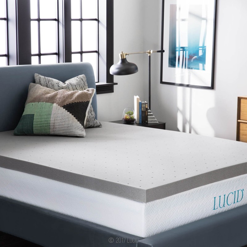 Lucid 3 Inch Ventilated Bamboo Charcoal Memory Foam Mattress Topper,