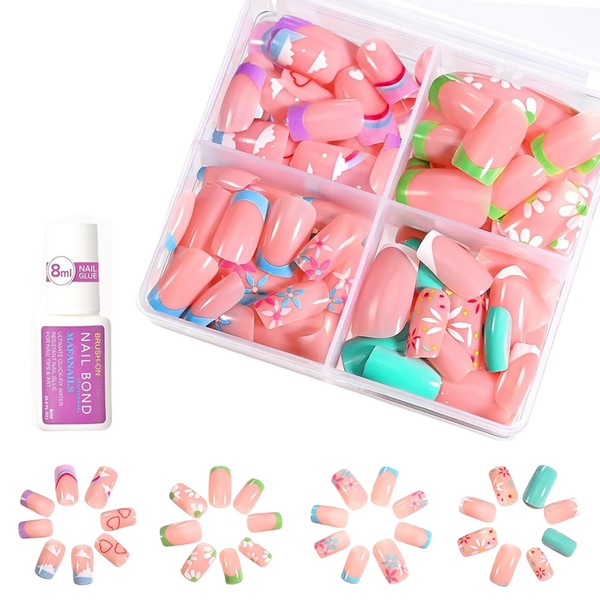 Mrltau 96 Pieces Finger Nails for Children, Cute Artificial Nails
