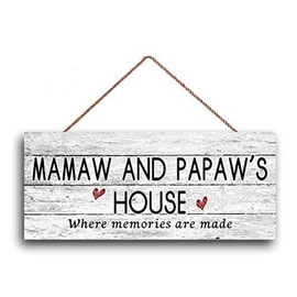 GUQFF New Sign Mamaw and PAPAW'S House Sign, Where Memories are Made, Distressed Style, Gift for Grandparents, Weatherproof, 6" x 12"