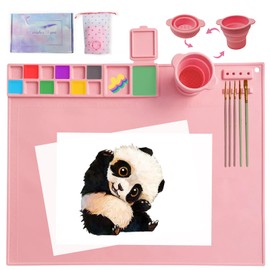 MOKUYOBY Silicone Painting Mat with Cup, 20"X16" Silicone Art Mat for Kids, Storage Bag, Non Slip Erasable and Washable Craft Mat for Painting, Drawing, Resin, DIY Creations (Green)