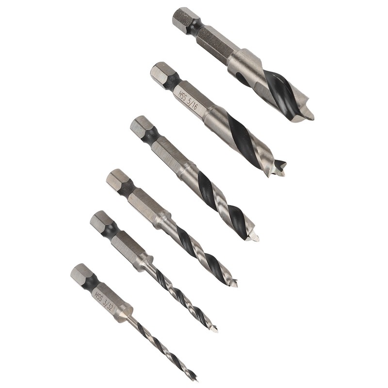 6Pcs 3 Point Drill Bit High Speed Steel Imperial Wood