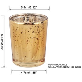 BTGLLAS Gold Mercury Glass Tea Light Holders Set of 36 - Elegant Votive Candle Holders for Weddings, Showers and Home Decor - Perfect for Table Centerpieces and Parties (Glass, Gold)