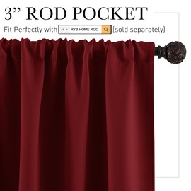 RYB HOME Short Curtains Blackout - Small Window Decor Privacy Thermal Insulated Drapes for Kitchen Baby Shower Bathroom Basement, W52 x L36, Burgundy Red, Set of 2