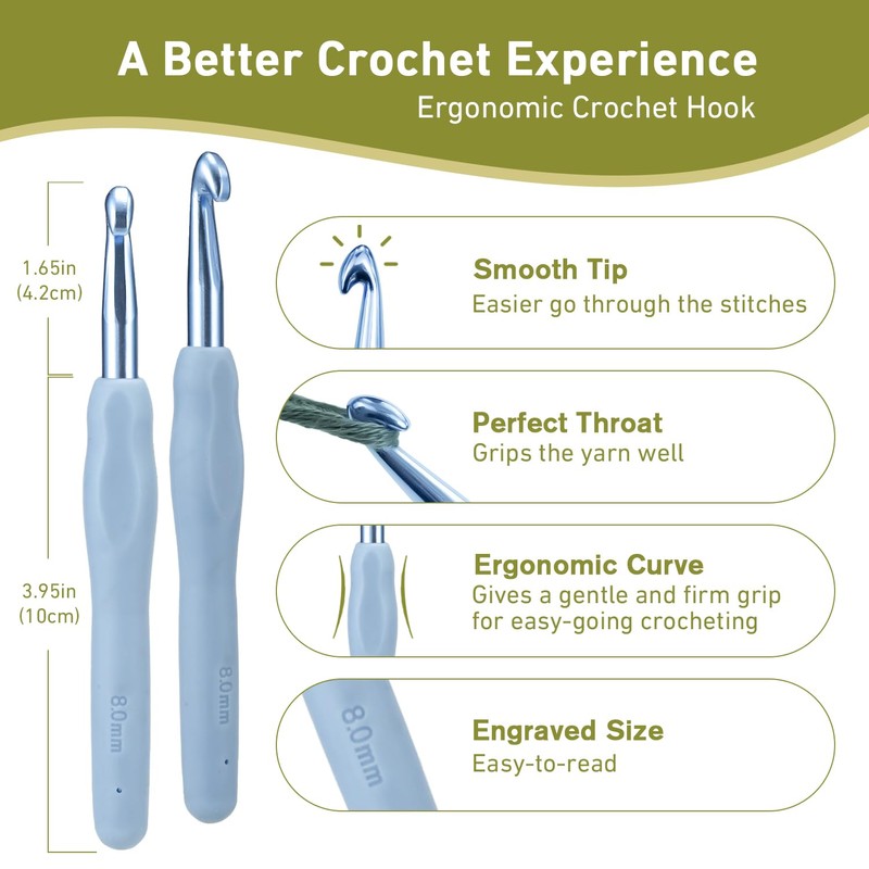 8mm Crochet Hook, Supers Smooth 8 mm Ergonomic Crochet Hooks