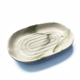 Zurtoki Soap Dish Ceramic, Decorative Ceramic Soap Holder with Unique Marble Textures, Bar Soap Holder for Shower, Bathroom, Kitchen, Tubs, Sink, Hotels, Counters (Green Texture)