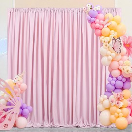 10ft x 8ft Pink Backdrop Curtain Party Backgrounds Panels Polyester Fabric for Valentine's Day Wedding Baby Shower Birthday Photography Party Decorations 5ft x 8ft,2 Panels