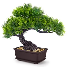 Der Rose 8'' Artificial Bonsai Tree Small Fake Potted Plants for Zen Japanese Home Office Desk Bathroom Shelf Decor (Pine)