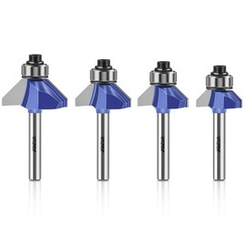 45 Degree Chamfer Router Bit Set, 1/4 Inch Shank, Cutting Diameter in 1/4 Inch, 5/16 Inch, 3/8 Inch, 1/2 Inch for Angled Edges Forming, Clean Edge or Decorative Pieces (45 Degree, 4 Bit Set)
