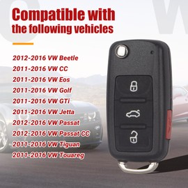 Key Fob Keyless Entry Remote Control Compatible with VW Beetle CC Eos Golf GTi Jetta Passat Passat CC Tiguan Touareg Car Key Replacement for NBG010180T, Pack of 2