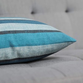 MIULEE Faux Linen Stripe Square Throw Pillow Case Cushion Cover Home for Sofa Chair Couch/Bedroom Decorative Pillowcase 18x18 Inch 45x45cm,2 Pieces Blue