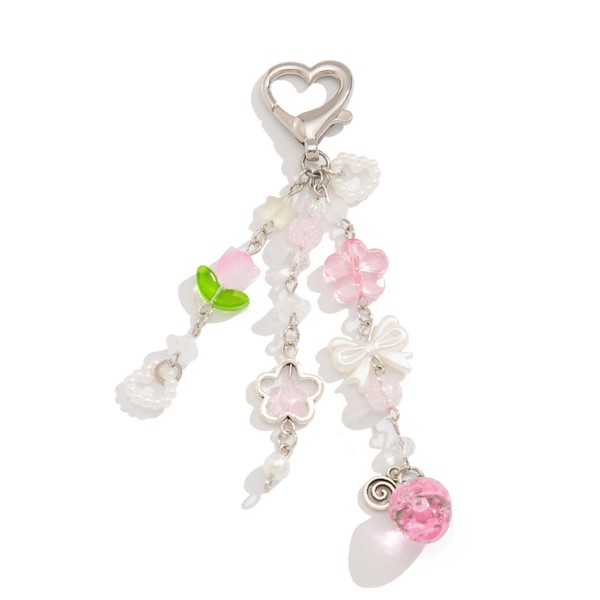 Cute Pink Strawberry Keychain Y2K Keychain Bow Flower Heart Pendant