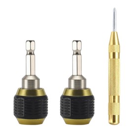 Kigauru 2 Pcs Self-Locking Drill Bit Holder 60mm Length Extension Rod Screwdriver 1/4 Inch Hex Shank Quick Release Chuck Adapter Connector Power Drill Tool with 1 Pcs Automatic Center Punch Tool